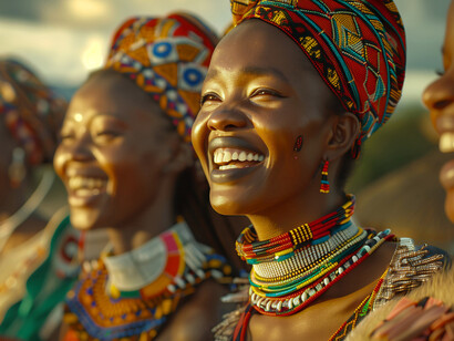 Women laughing in their traditional attire, representing the joy that comes with embracing their culture
