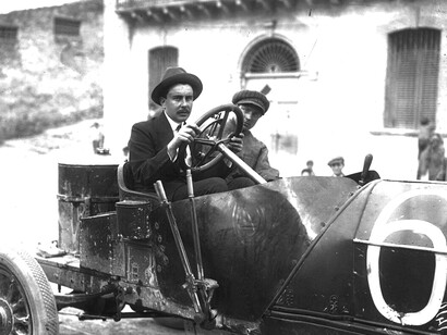 Vintage cars racing in the 1908 Targa Florio in Sicily, Italy