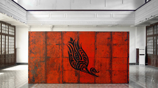 Flavio Favelli, The Black Tulip / Siyah Lale, 2014, enamel on salvaged metal / atık metal üzerine emaye boya, cm 260 x 450 x 300