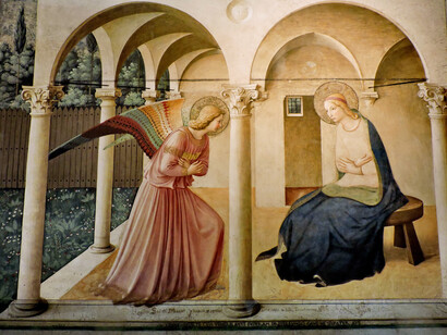 Fray Ángelico (circa 1395–1455)  
«La Anunciación», fresco 
ciclo de frescos en San Marcos, Florencia, 1438-1450 
Basílica de San Marcos 