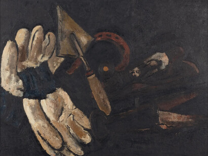 Marsden Hartley, Gardener's gloves and field implements, 1937–38. Courtesy of Schoelkopf Gallery