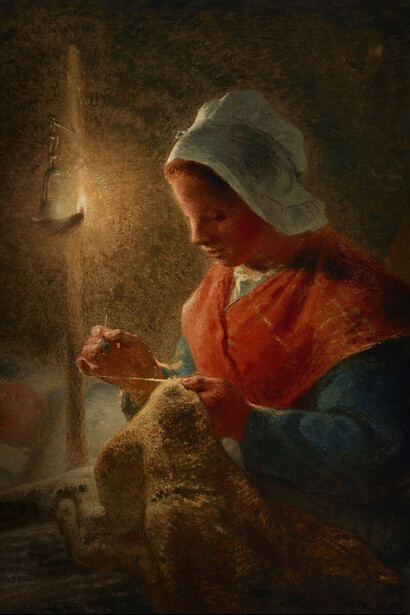 Jean-François Millet, Mujer cosiendo a la luz de una lámpara (1852)