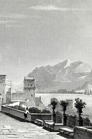 Palermo e Palazzo Butera in una acquaforte del 1834 di Aubert in "L'Italie : la Sicile, les Iles Éoliennes, l'Ile d'Elbe, la Sardaigne, Malte, l'Ile de Calypso, etc.", AA. VV. 