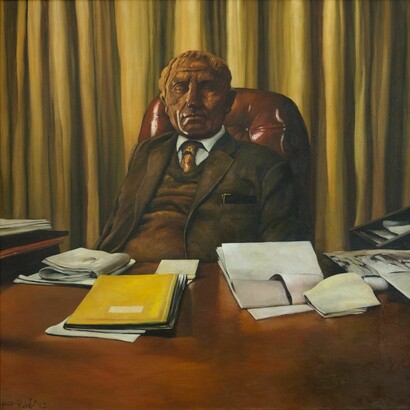 Bikash Bhattacharjee, In his office (detail), 1982. Courtesy of DAG