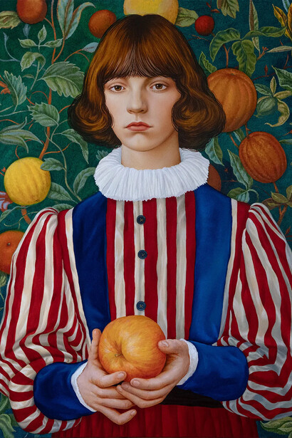 Elen Bezhen, Portrait with an apple (detail), 2025. Courtesy of Dorothy Circus Gallery