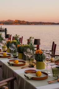 Exquisite dining experience amidst the elegant dinner set-up at Hotel Capo d’Orso, Sardinia