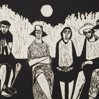 Samella Lewis, Migrants (detail), c. 1967. Courtesy of Louis Stern Fine Arts