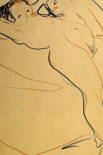 "Pareja descansando", dibujo, Ernst Ludwig Kirchner, 1907/1908