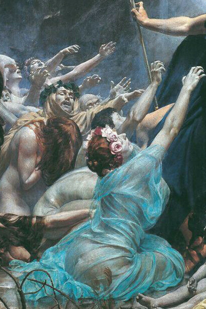 Adolf Hirémy-Hirschl, Almas en la orilla del Aqueronte (1898, detalle)
