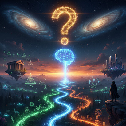 Artistic and symbolic representation of the philosophical concept of Universal Naturalism and its central "supreme enigma": the incomprehensibility of natural continuity