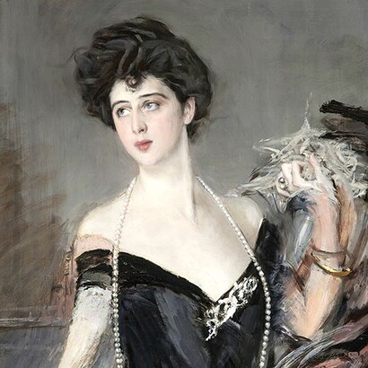 Giovanni Boldini, “Ritratto di donna Franca Florio”, 1901–1924, dettaglio. Palazzo Mazzarino, Palermo, Italia