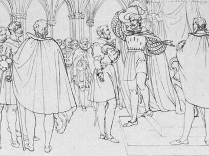 Frank Howard (1785-1860), ilustraciones para "Medida por medida" de William Shakespeare. Howard (1828-1833), imagen extraída de la página 177 del volumen 1 de "El espíritu de las obras". Original conservado y digitalizado por la Biblioteca Británica, Londres, R.U.