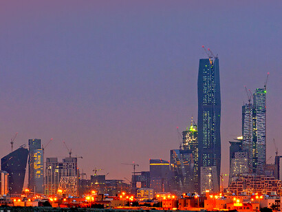 The Riyadh skyline at dusk, Saudi Arabia