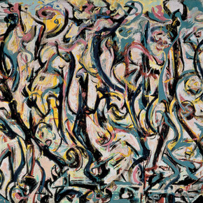 Jackson Pollock, Murale, 1943, particolare, olio e caseina su tela, 242,9 x 603,9. Donazione Peggy Guggenheim, 1959. University of Iowa Museum of Art. Riproduzione concessa dalla University of Iowa 