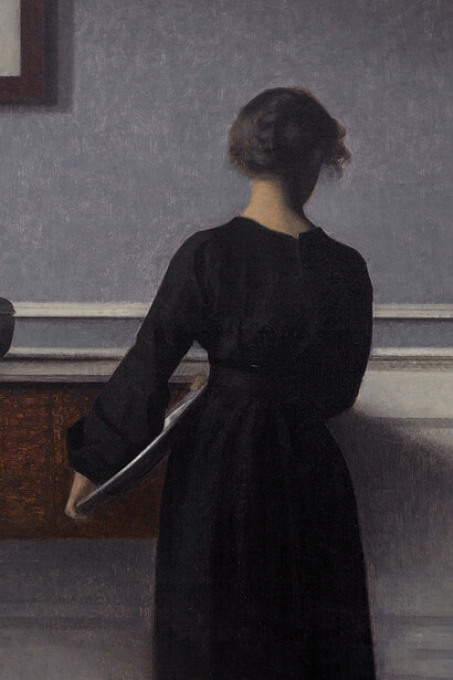 Vilhelm Hammershøi, Interior con joven mujer vista desde atrás (1902)