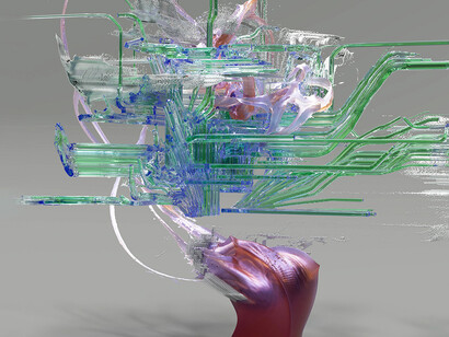 Illustrating the intersection of AI and emotion, technology in quiet contemplation, reaching toward human empathy