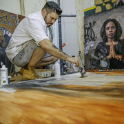 Tim Okamura working in studio. Photo credit: Josh Reynolds