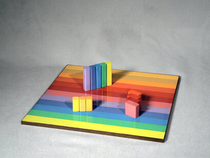 Judy Chicago, Multicolor rearrangeable game board (detail), 1965-1966. Courtesy of Alberta Pane Gallery