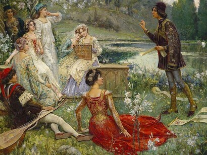 Salvatore Postiglione, Scena del Decamerone, olio su tela, c.1906