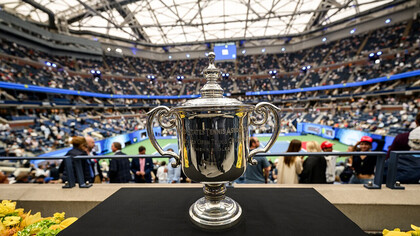 Photo du trophée du championnat masculin en simple de l'US Open au Billie Jean King National Tennis Center à Flushing Meadows, New York, dimanche 7 septembre 2025