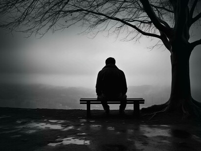 Persona seduta da sola su una panchina in un parco, che suggerisce sentimenti di solitudine e tristezza