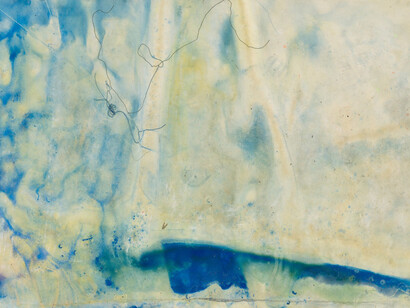 Frank Bowling, Blue bottom (detail), 2023. Courtesy of Marc Selwyn Fine Art