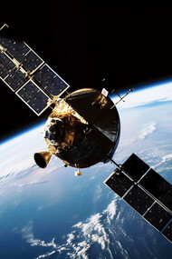 Spacecraft orbiting planet Earth for global communications image generated by AI