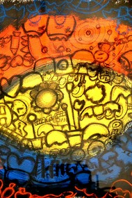 O início de tudo - 50x70 cm - tinta à base de água, carvão de salgueiro e caneta sobre papel gofrado