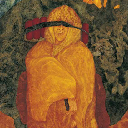 Agostino De Romanis, Cinture che bendano la vista, olio su cartone, cm 120x80, 2003, particolare