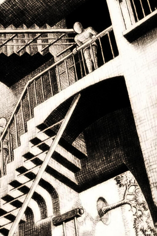 M.C. Escher, Relatividad (1953, detalle)