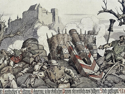 Fritz Dürnberger, Festung Hohensalzburg, Bauernbelagerung während der Regentschaft von Fürsterzbischof Matthäus Lang, 1923. Courtesy of DomQuartier Museum
