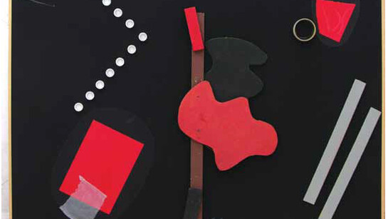 Sergio Dangelo, Lettera a El Lisitskiy (dipinto Nuovo Proun) 1983, oggetti e tecnica mista su tela cm. 100 x 144