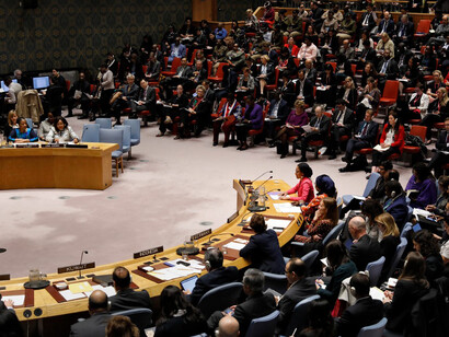 Alaa Salah, Sudanese civil society activist and community leader, addresses the United Nations Security Council during the 2019 open debate on Women, Peace and Security, focused on turning commitments into concrete achievements ahead of the twentieth anniversary of Resolution 1325