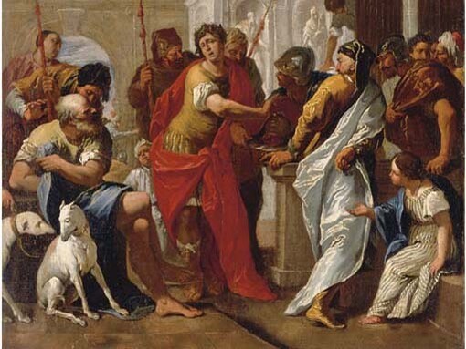 Sebastiano Ricci (1659–1734)- "La cabeza de Pompeyo entregada a César", óleo sobre lienzo, siglo XVIII. Christie's, Londres, Inglaterra