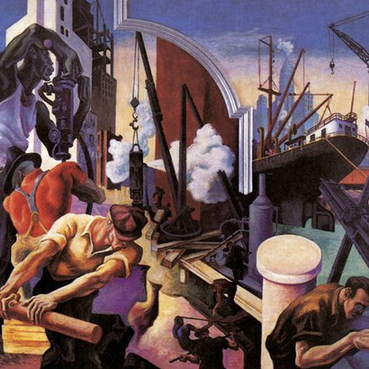 Thomas Hart Benton, "City Building", dettaglio, 1931, Metropolitan Museum of Art (Met), New York City, USA