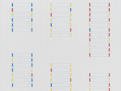 Julia Fish, [ score for ] Trio in red yellow blue, with variations for fifty-nine steps/seven flights/three stairways at 5020 South Cornell Avenue (detail), 2006. Courtesy of David Nolan Gallery