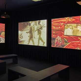 John Akomfrah, Listening all night to the rain, exhibition view. Courtesy of Lisson Gallery