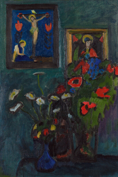 Gabriele Münter, Blumen vor bildern [Flowers in front of paintings] (détail), 1910. Avec l'aimable autorisation du Kunstmuseum Bern