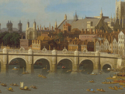 Hay una imagen que me persigue de 1717: el río cubierto de botes. Canaletto (1697-1768), «Puente de Westminster, con la procesión del alcalde sobre el Támesis». 1747, óleo sobre lienzo. Centro de Arte Británico de Yale, New Haven, Connecticut, EE.UU.