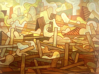 Conflagration, acrylic on canvas, 150 x 120 cm, Mark Weighton 2025