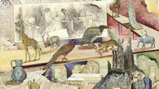 John Dorman, Abridged, Ink, acrylic, antique paper on panel 18 x 24 ins