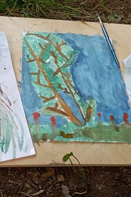 Disegni su un prato degli allievi di Giampiero Monaca, inventore del metodo Bimbisvegli