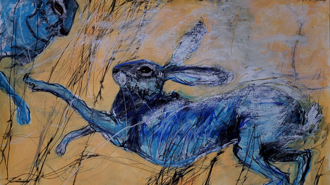Margo Banks, Meadow hares, 2025. Courtesy of Solomon Fine Art
