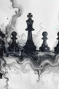 Abstract digital art of chess pieces in a modern artistic style