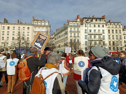 Demonstration against the immigration law, Place Bellecour, Lyon, in January 2024