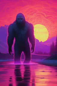 Neon glow representation of Bigfoot, capturing the mystery and allure of the legendary cryptid