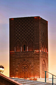 The Hassan Tower captured in sunset hues, symbolizing Morocco’s timeless architectural legacy
