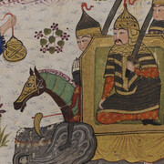 A sage advises Khusraw when to attack from the series The Khamsa of Nizami, Perisan, late 15th century. Courtesy of the Nelson-Atkins Museum