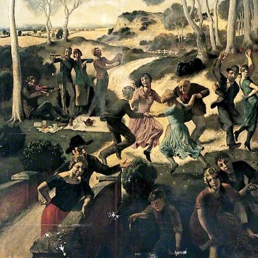 Rex Whistler, " Picnic in the Country with Musicians and Dancers", 1924, dettaglio