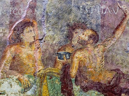 Scena di un banchetto, dettaglio, affresco da Pompei, Museo Archeologico Nazionale di Napoli, Italia